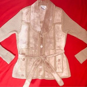 70s Vintage Leather Jacket & Sweater by Ms. Doris Brown Vtg Large L